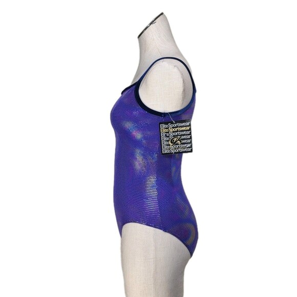 GK Elite VTG Purple Pixelated Swirl Camisole Leotard Velvet Trim Size AM Adult M - Picture 7 of 16